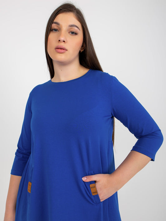 Kobaltowa mini sukienka plus size z kieszeniami Dalenne