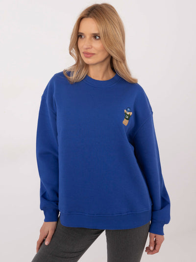 Kobaltowa bluza bez kaptura z naszywką