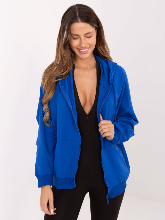 Kobaltowa bawełniana bluza basic z kapturem