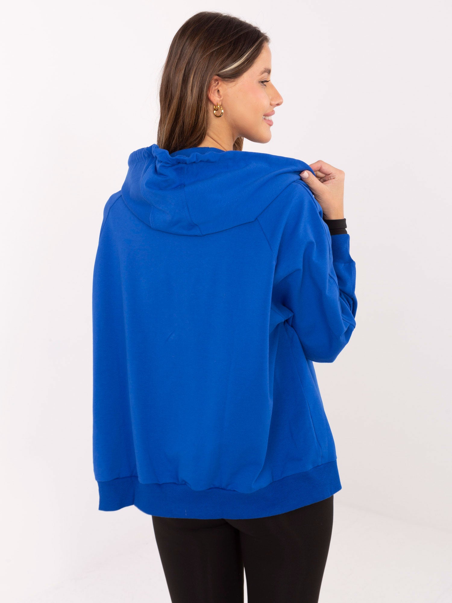 Kobaltowa bawełniana bluza basic z kapturem