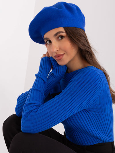 Kobaltowy jednokolorowy beret damski