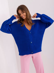 Kobaltowy sweter rozpinany o kroju oversize