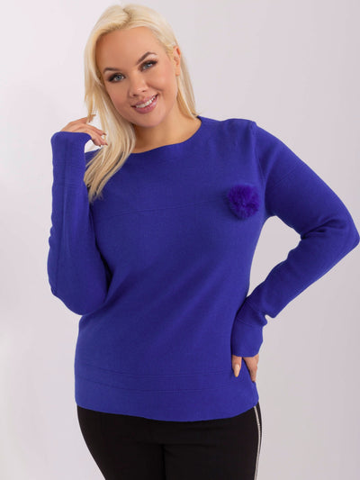 Kobaltowy casualowy sweter plus size pomponem