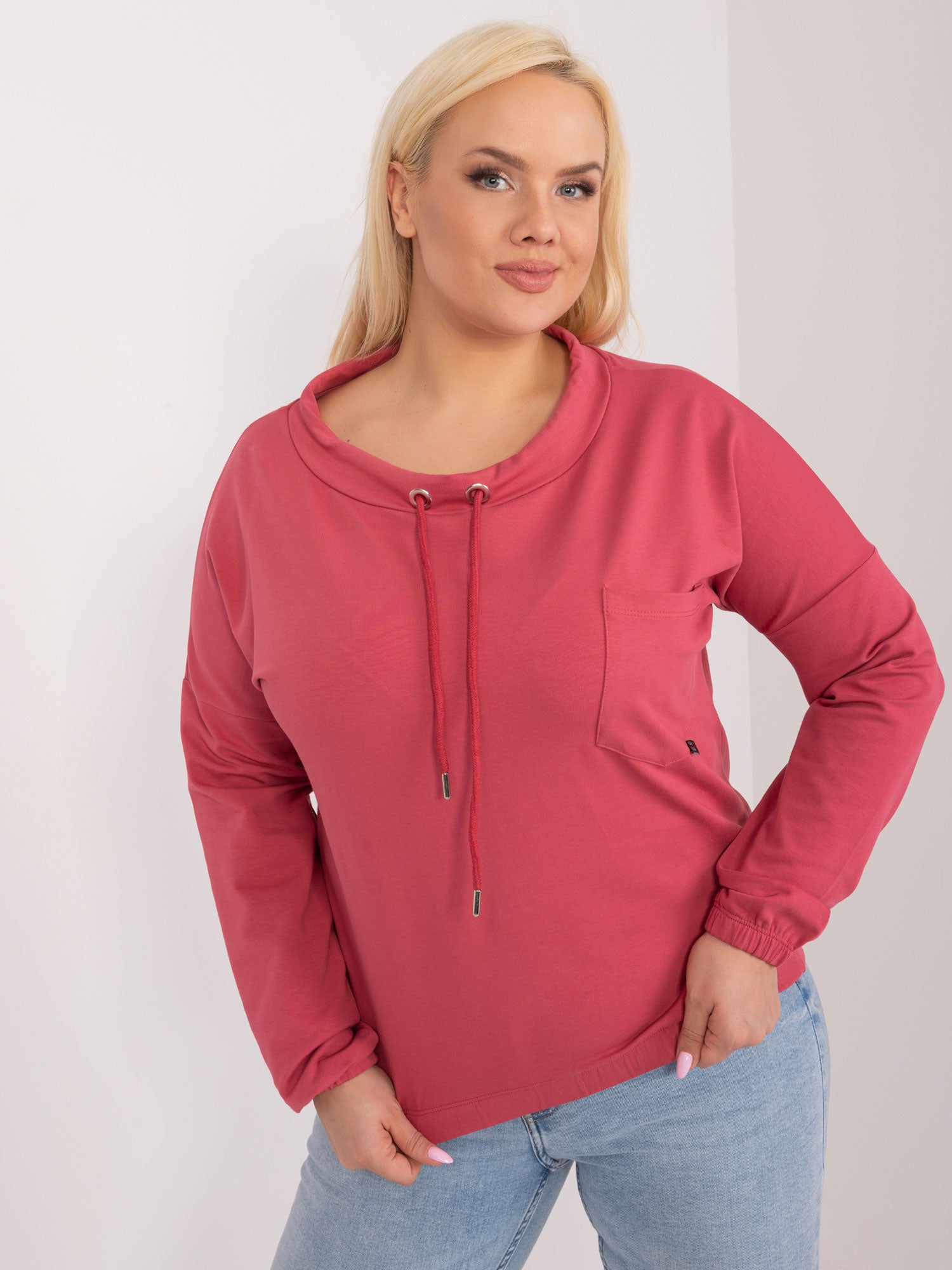 Koralowa casualowa bluzka plus size z bawełny