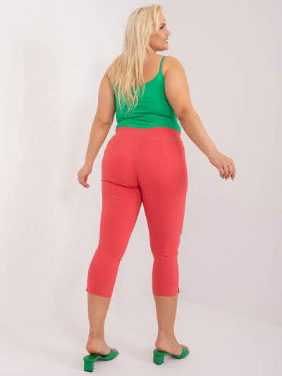 Koralowe spodnie rybaczki plus size bez zapięcia