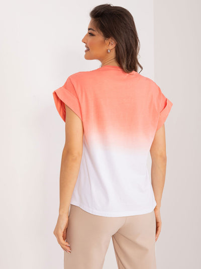 Koralowy damski t-shirt ombre z bawełny