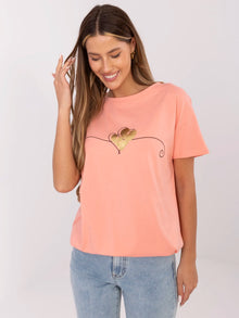 Koralowy t-shirt ze ściągaczem na dole