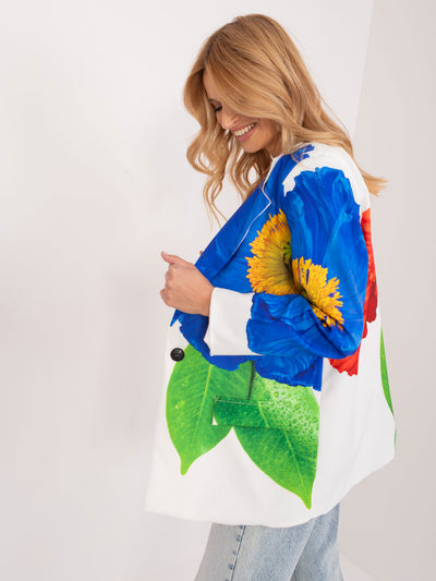 Kremowa damska marynarka oversize w kwiaty