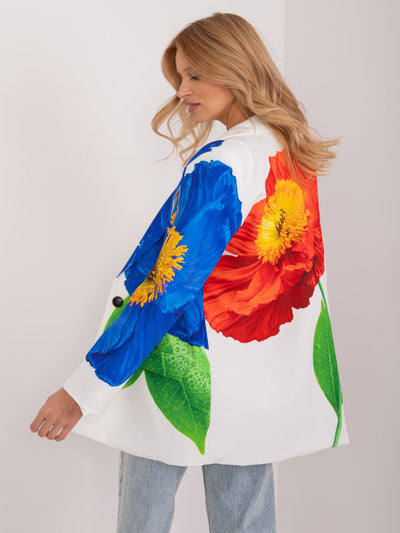 Kremowa damska marynarka oversize w kwiaty