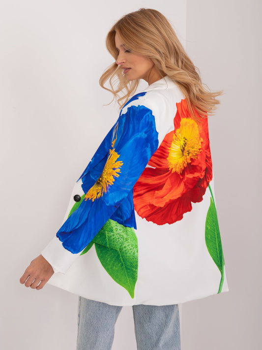 Kremowa damska marynarka oversize w kwiaty
