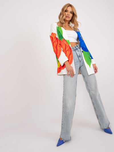 Kremowa damska marynarka oversize w kwiaty