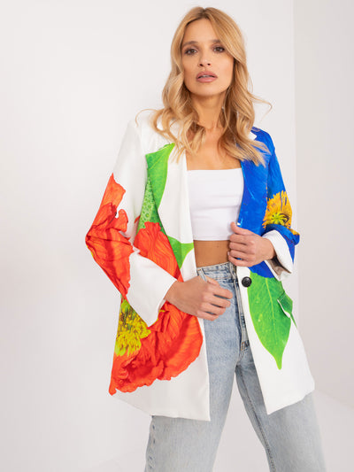 Kremowa damska marynarka oversize w kwiaty