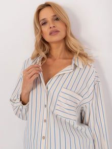 Kremowo-niebieska koszula oversize w paski