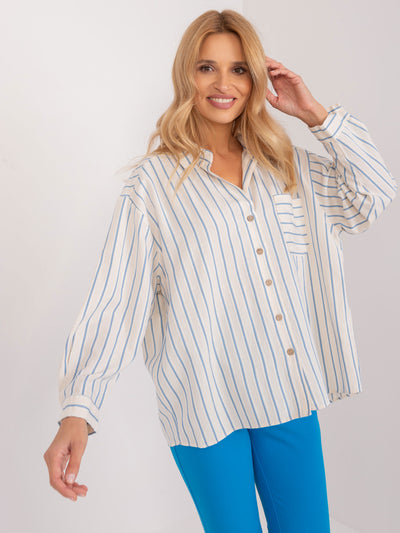 Kremowo-niebieska koszula oversize w paski