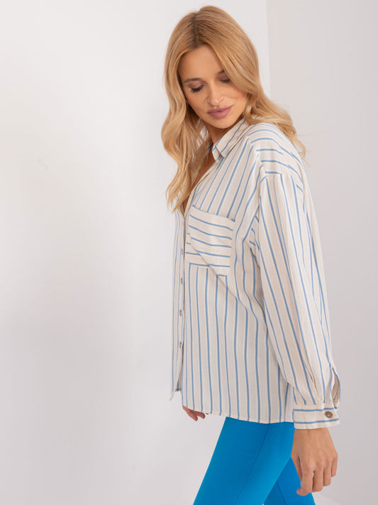 Kremowo-niebieska koszula oversize w paski