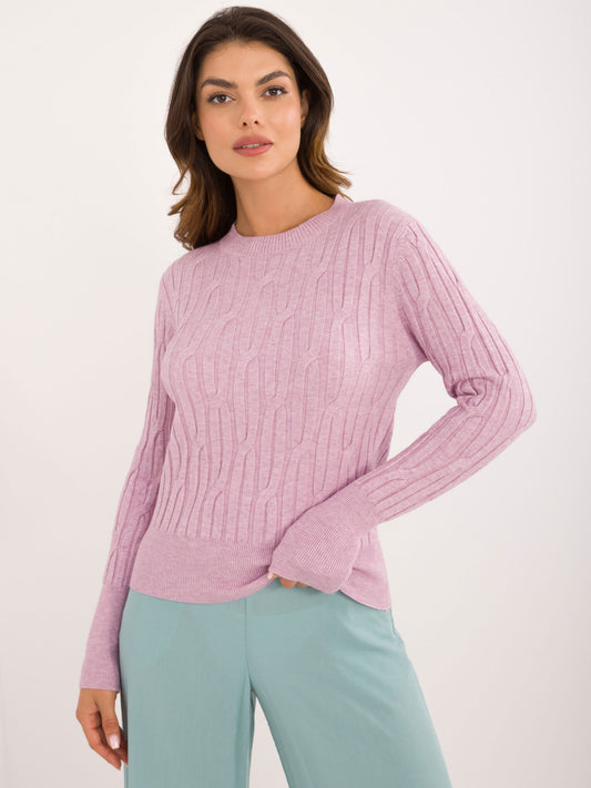 Liliowy damski sweter klasyczny ze ściągaczami