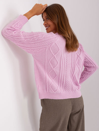 Liliowy damski sweter rozpinany z guzikami