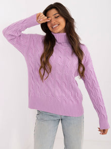 Liliowy damski sweter golf o kroju oversize
