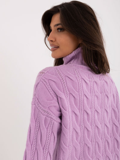 Liliowy damski sweter golf o kroju oversize