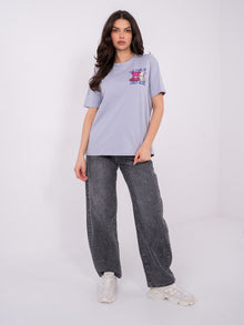SUBLEVEL Liliowy damski t-shirt z nadrukiem teddy bear