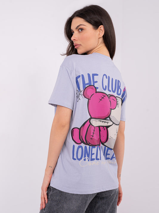 SUBLEVEL Liliowy damski t-shirt z nadrukiem teddy bear