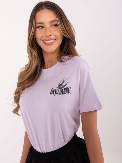 SUBLEVEL Liliowy t-shirt z nadrukiem na plecach