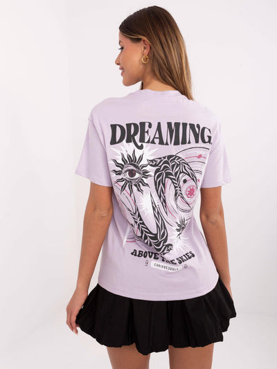 SUBLEVEL Liliowy t-shirt z nadrukiem na plecach