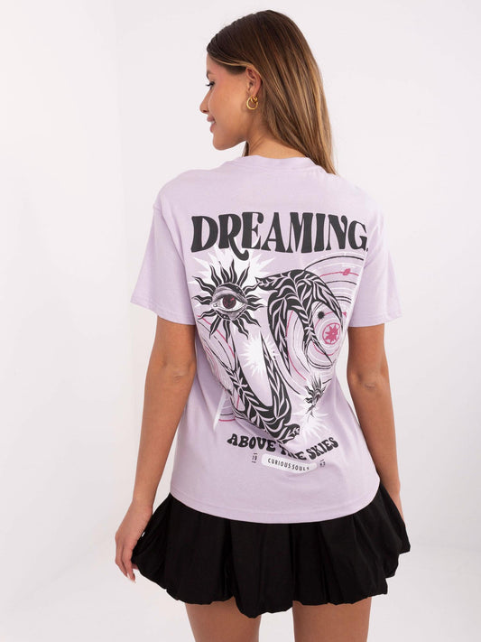 SUBLEVEL Liliowy t-shirt z nadrukiem na plecach
