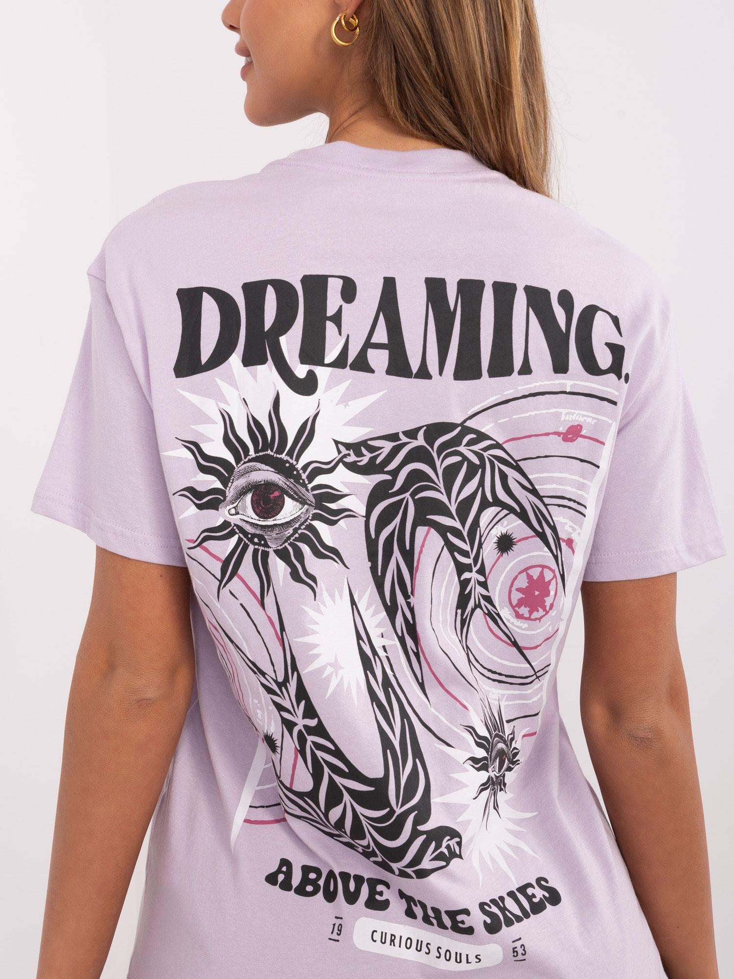 SUBLEVEL Liliowy t-shirt z nadrukiem na plecach