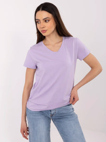 BASIC FEEL GOOD Liliowy t-shirt z dekoltem V