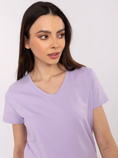 BASIC FEEL GOOD Liliowy t-shirt z dekoltem V