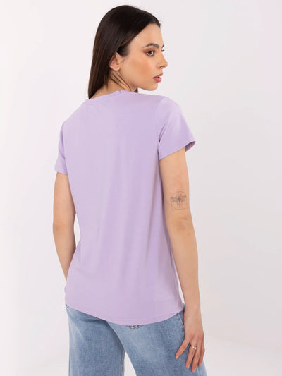 BASIC FEEL GOOD Liliowy t-shirt z dekoltem V