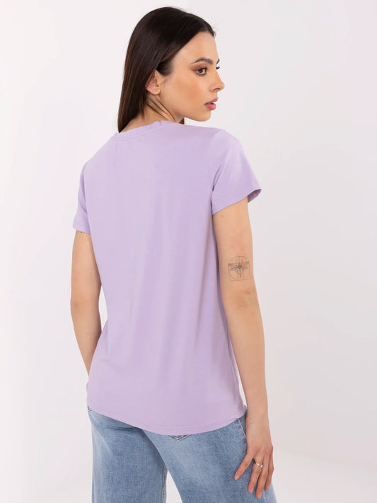 BASIC FEEL GOOD Liliowy t-shirt z dekoltem V