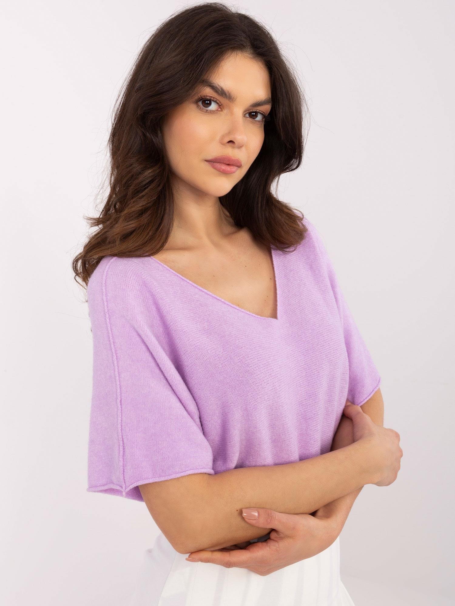 Liliowy dwustronny sweter o kroju oversize