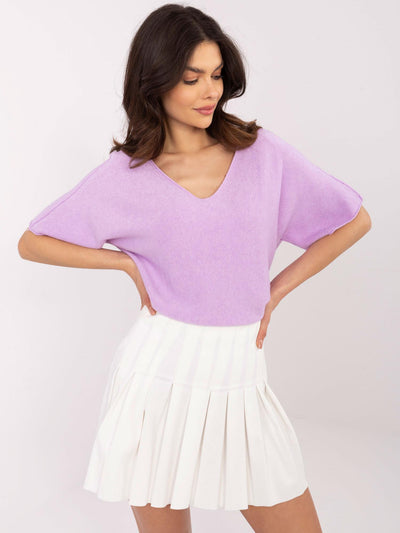 Liliowy dwustronny sweter o kroju oversize