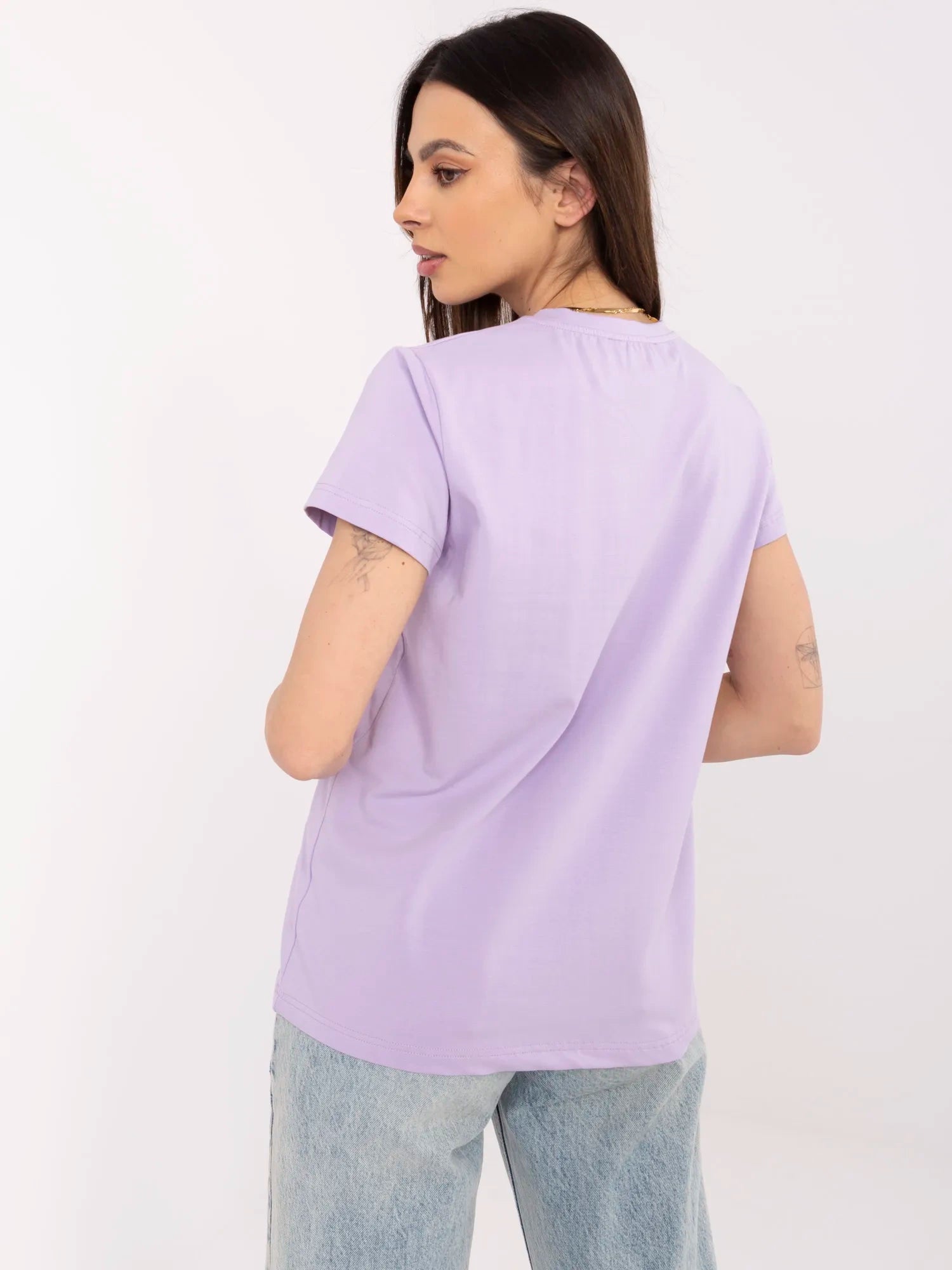 BASIC FEEL GOOD Liliowy t-shirt z okrągłym dekoltem