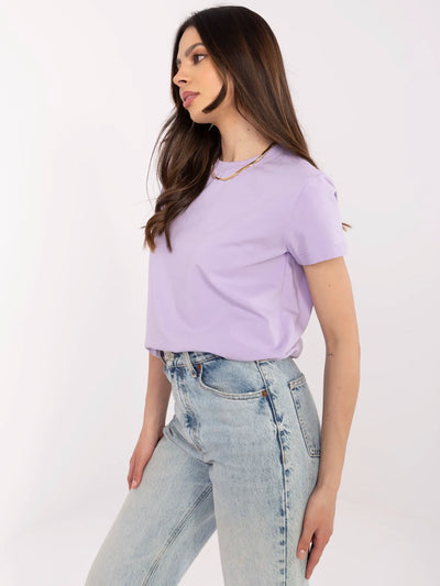 BASIC FEEL GOOD Liliowy t-shirt z okrągłym dekoltem