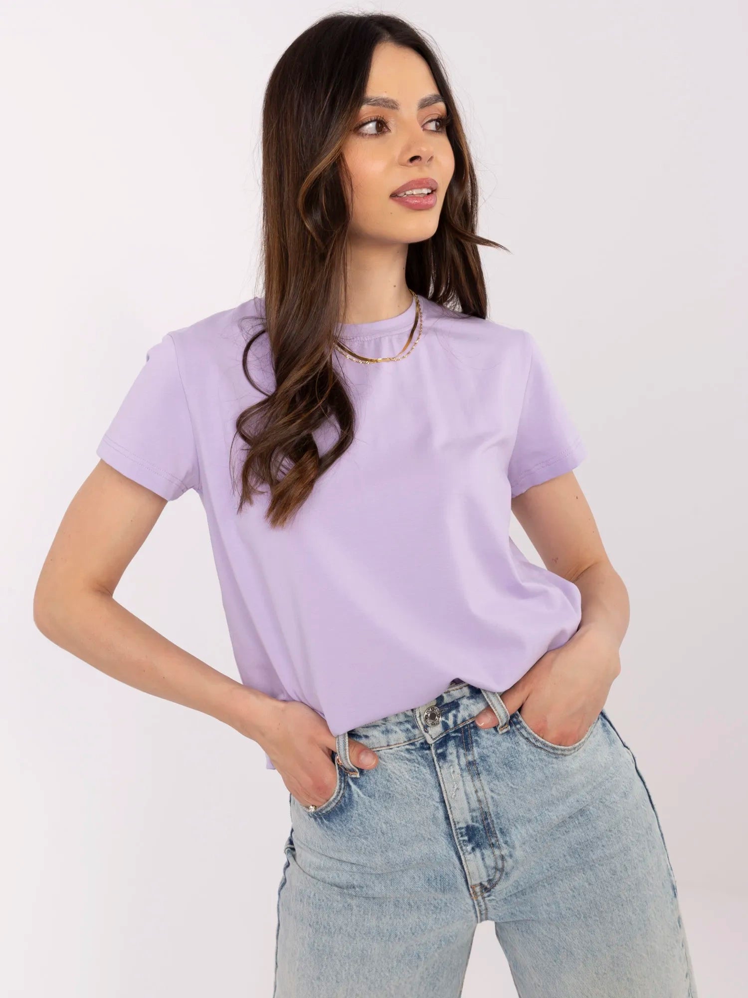 BASIC FEEL GOOD Liliowy t-shirt z okrągłym dekoltem