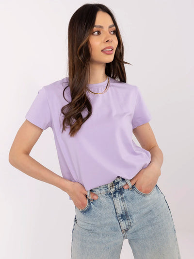BASIC FEEL GOOD Liliowy t-shirt z okrągłym dekoltem
