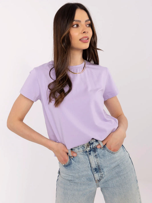 BASIC FEEL GOOD Liliowy t-shirt z okrągłym dekoltem