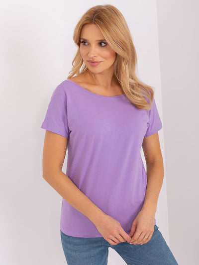 BASIC FEEL GOOD Liliowy t-shirt z dekoltem na plecach