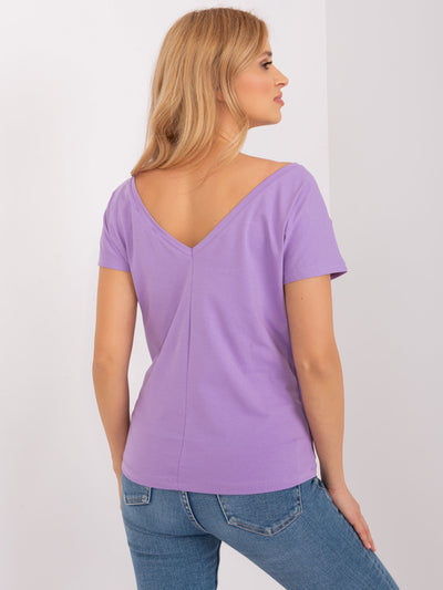 BASIC FEEL GOOD Liliowy t-shirt z dekoltem na plecach