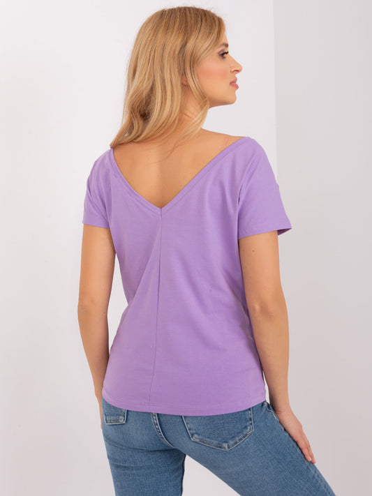 BASIC FEEL GOOD Liliowy t-shirt z dekoltem na plecach