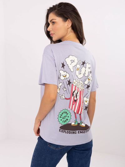 SUBLEVEL Liliowy bawełniany t-shirt z nadrukiem