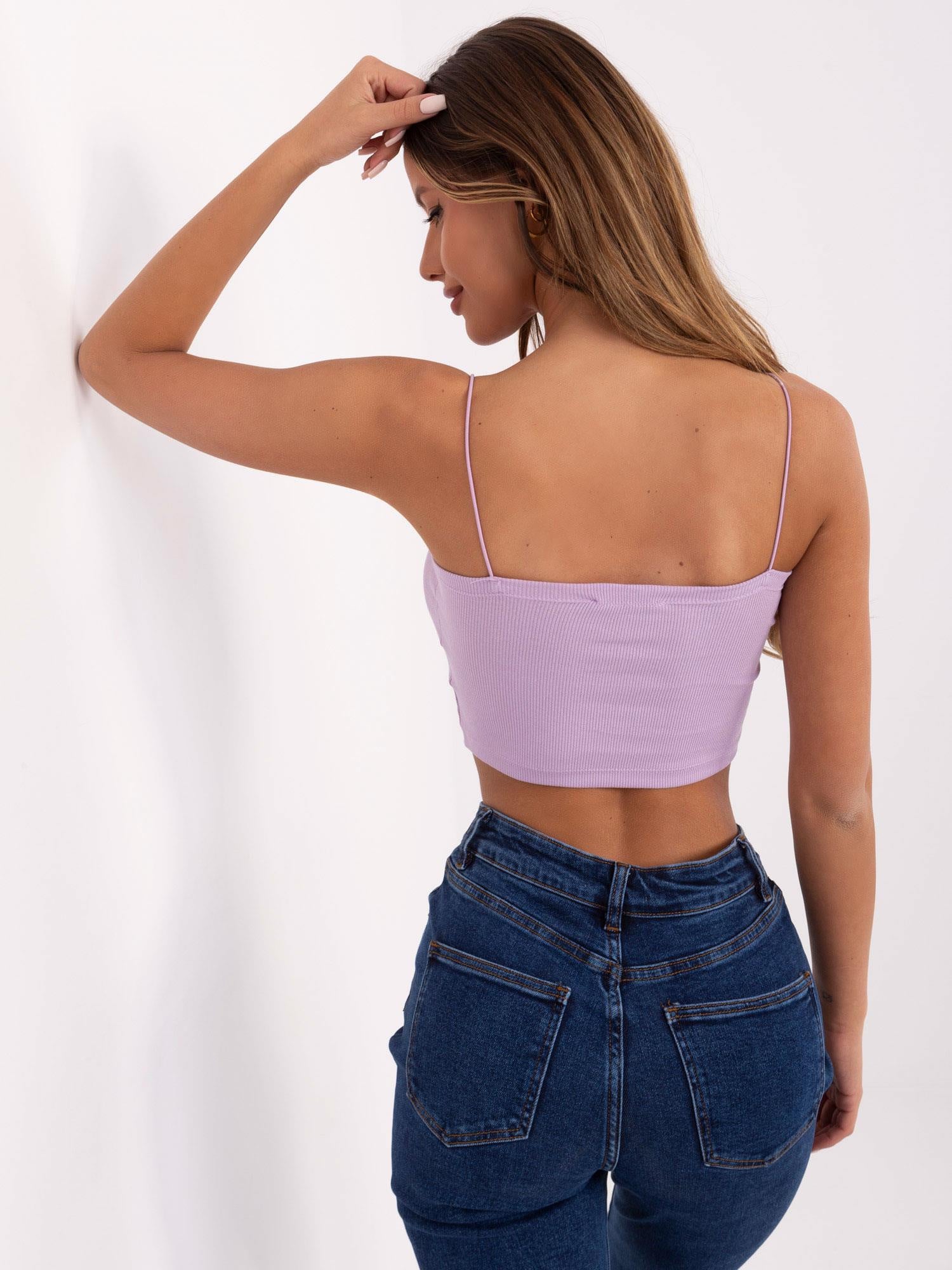 SUBLEVEL Liliowy krótki top basic w prążek