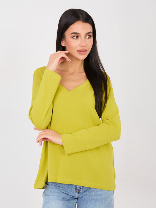 RUE PARIS Limonkowa bluzka oversize z dekoltem V