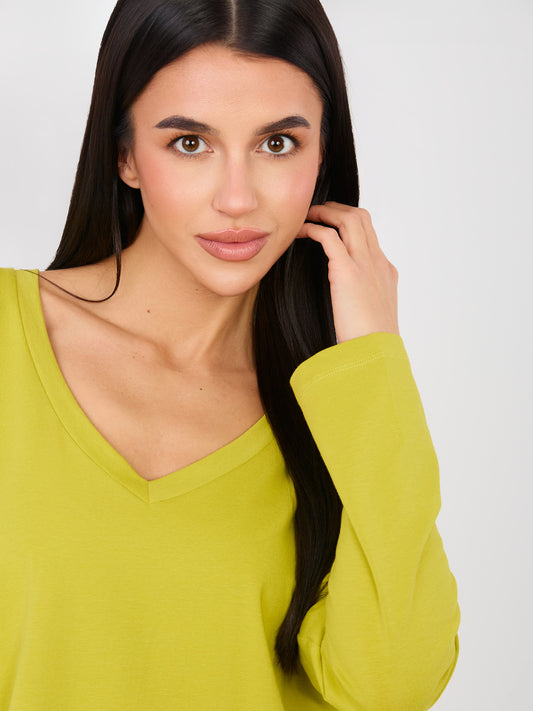 RUE PARIS Limonkowa bluzka oversize z dekoltem V