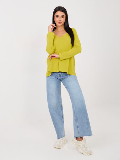 RUE PARIS Limonkowa bluzka oversize z dekoltem V