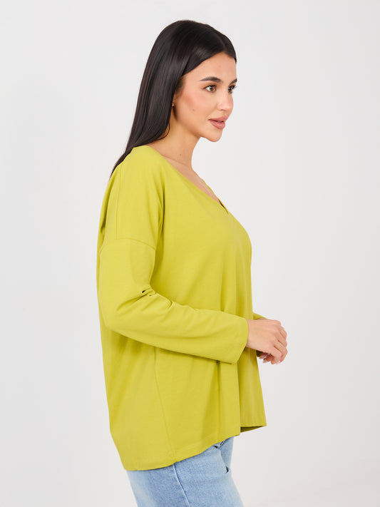 RUE PARIS Limonkowa bluzka oversize z dekoltem V