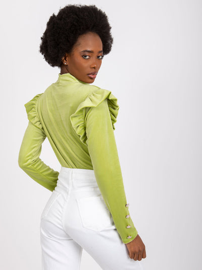 Limonkowa bluzka z weluru z falbanami